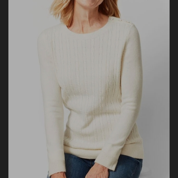 Talbots Soft Lambswool Crewneck Cable Knit Sweater - Picture 3 of 8